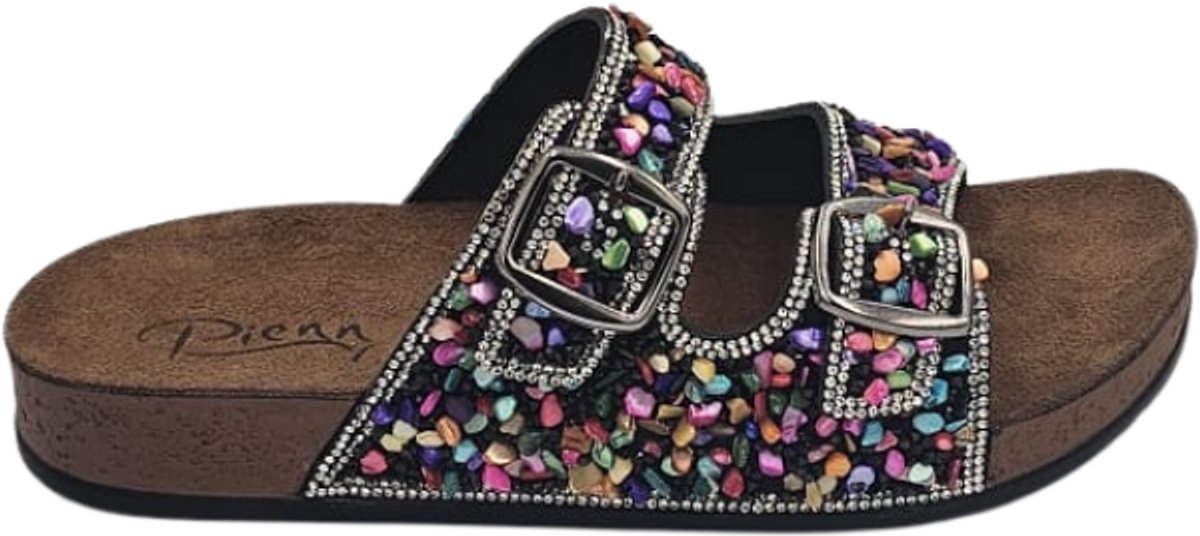 Berussa-Pienn Luxury-Dames Sloffen- Dames Slippers - Luxe Glinsterende Stenen - Dubbele Gesp - Anatomisch Voetbed -Zachte zool- Maat 36-40 - Handgemaakt in Turkije