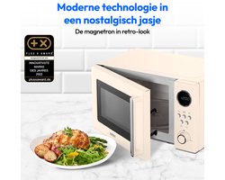 MEDION retro magnetron (20 liter, ca. 800 watt, 5 magnetronstanden, 8 automatische programma's, digitaal display, ontdooifunctie, compact, MD15000) beige