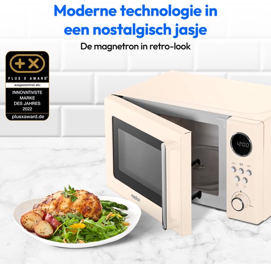 MEDION retro magnetron (20 liter, ca. 800 watt, 5 magnetronstanden, 8 automatische programma's, digitaal display, ontdooifunctie, compact, MD15000) beige