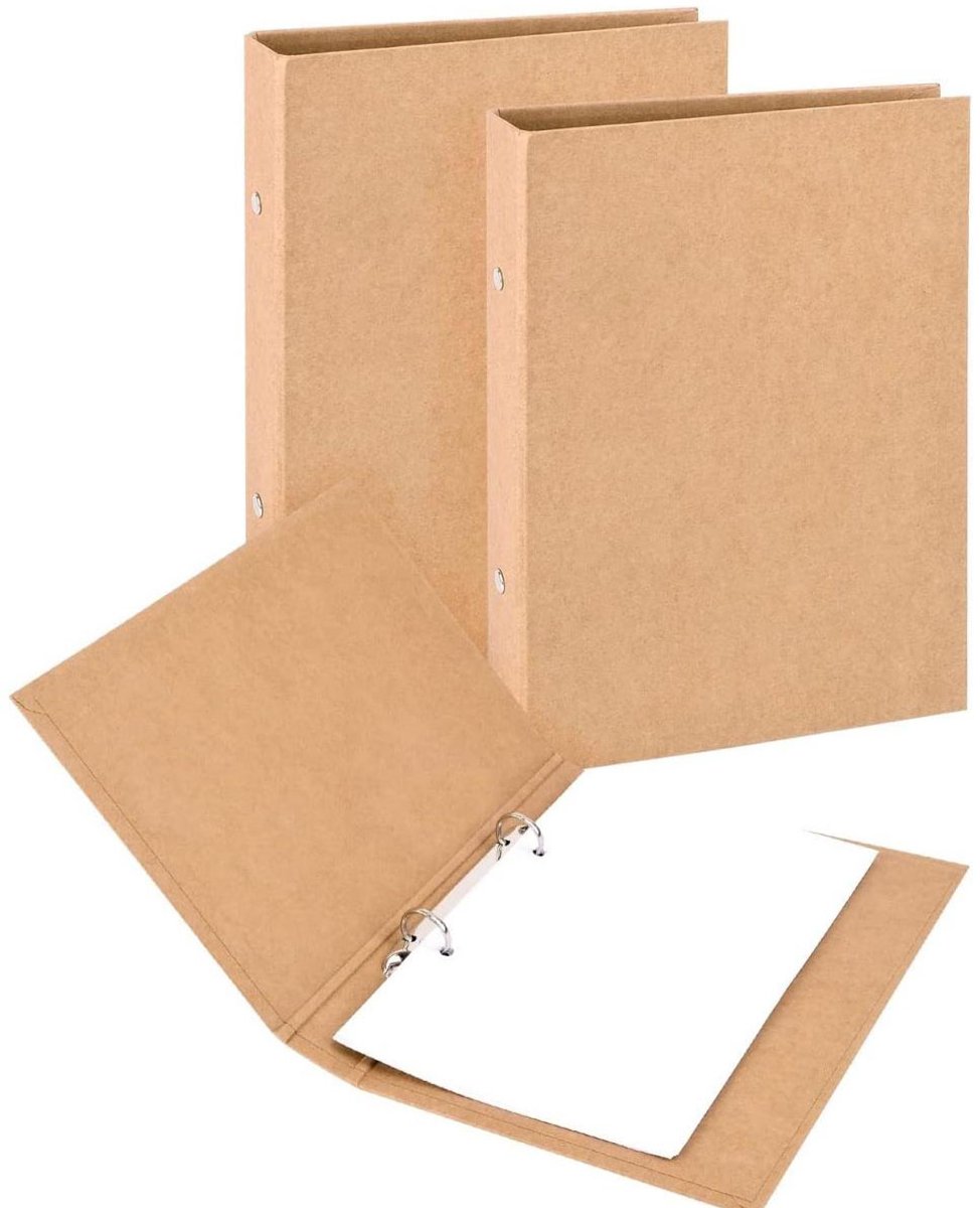 GELLDG 3 stuks A5 ringband - A5 ringband van kraftpapier - Vervangbare binnenvellen - Met 2 ringen - Kan gebruikt worden voor het toevoegen van brochureomslagen en losse pagina's - Geschikt voor scholen en kantoren