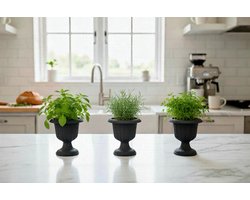 Serinova Mini Nergiz Bloempotten - Set van 3 - Elegant en Duurzaam - Antraciet - Uv-bestendig en Winterhard