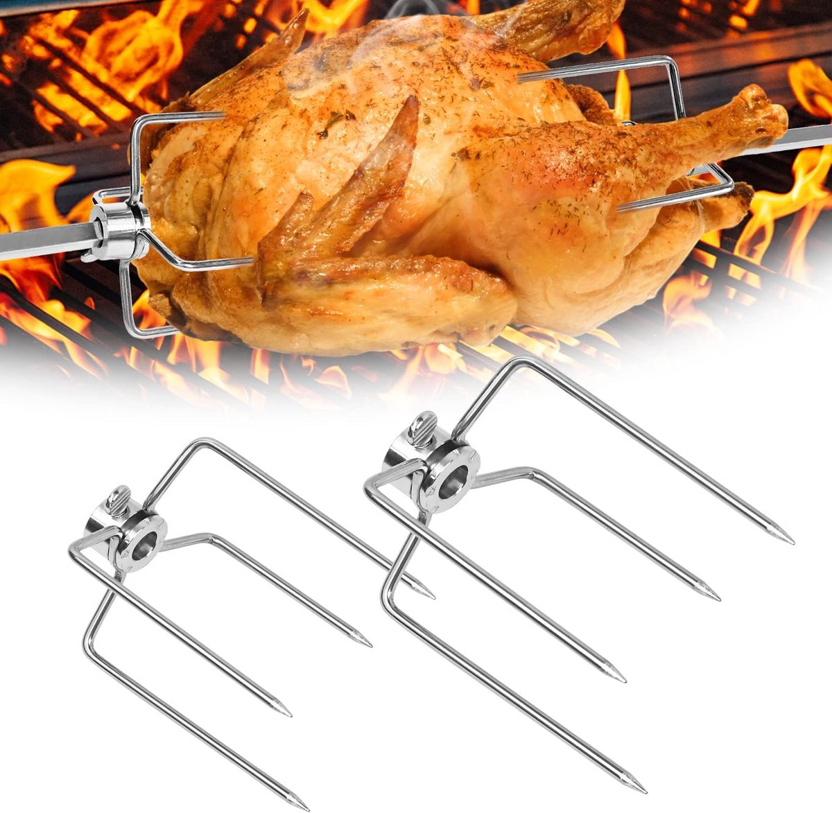 RVS Vleesbeugels met Borgschroef voor Rotisserie en BBQ Spit - 2 Stuks