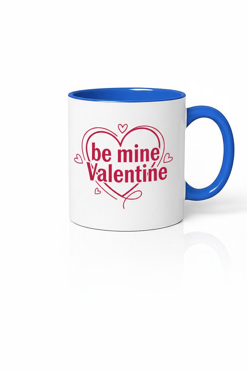 Valentijn 'Be Mine' Mok - Romantische Koffiemok met Blauw Detail