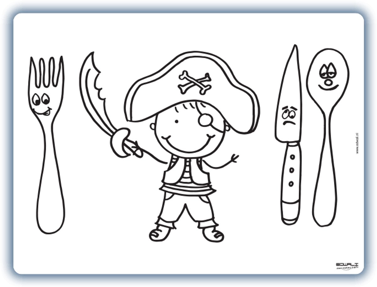 Placemat Piraat - inkleurbaar en uitveegbaar - 30 x 40 cm