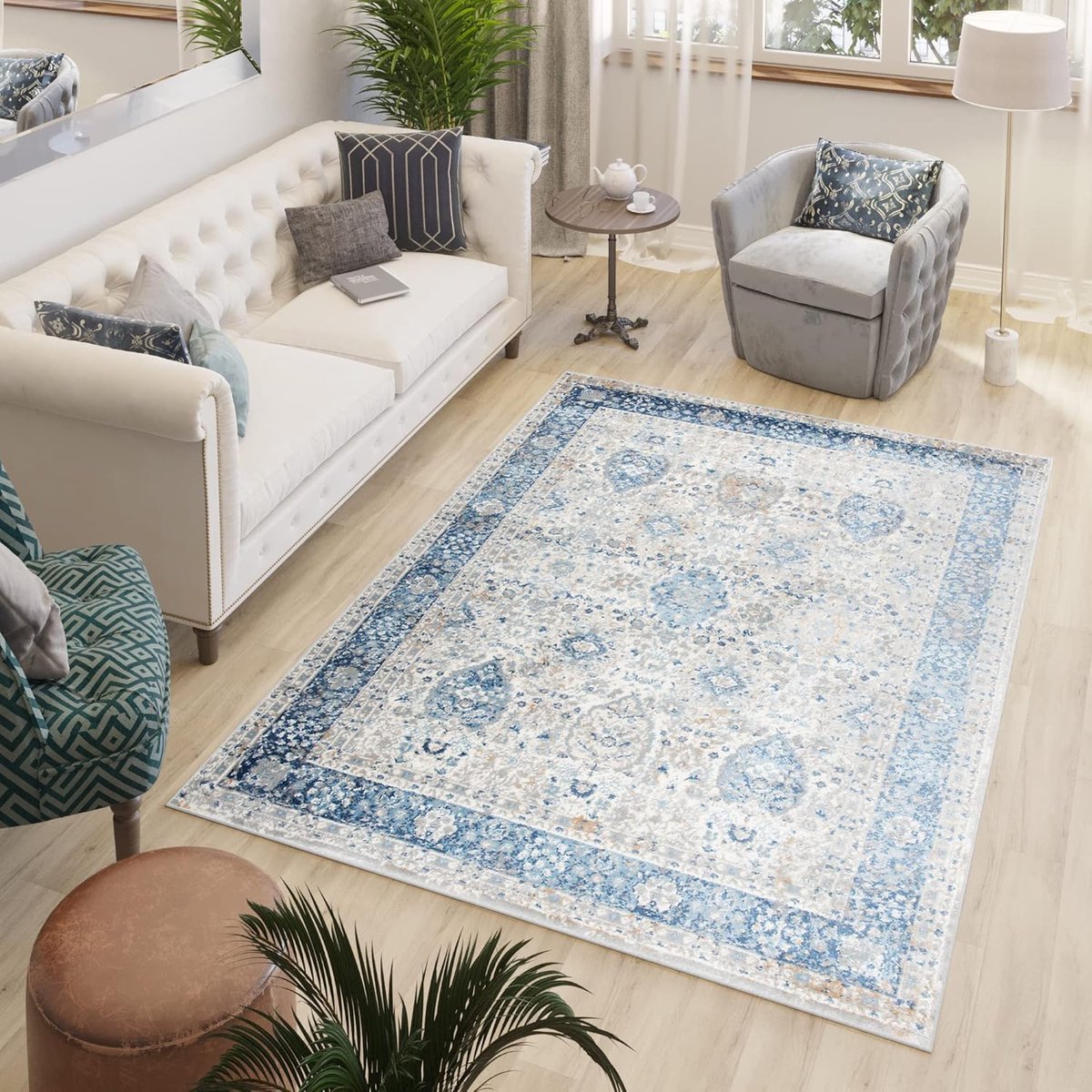 Tapiso Valley Vloerkleed Blauw Vintage Tapijten Woonkamer Maat- 120x180 Beige Blauw3