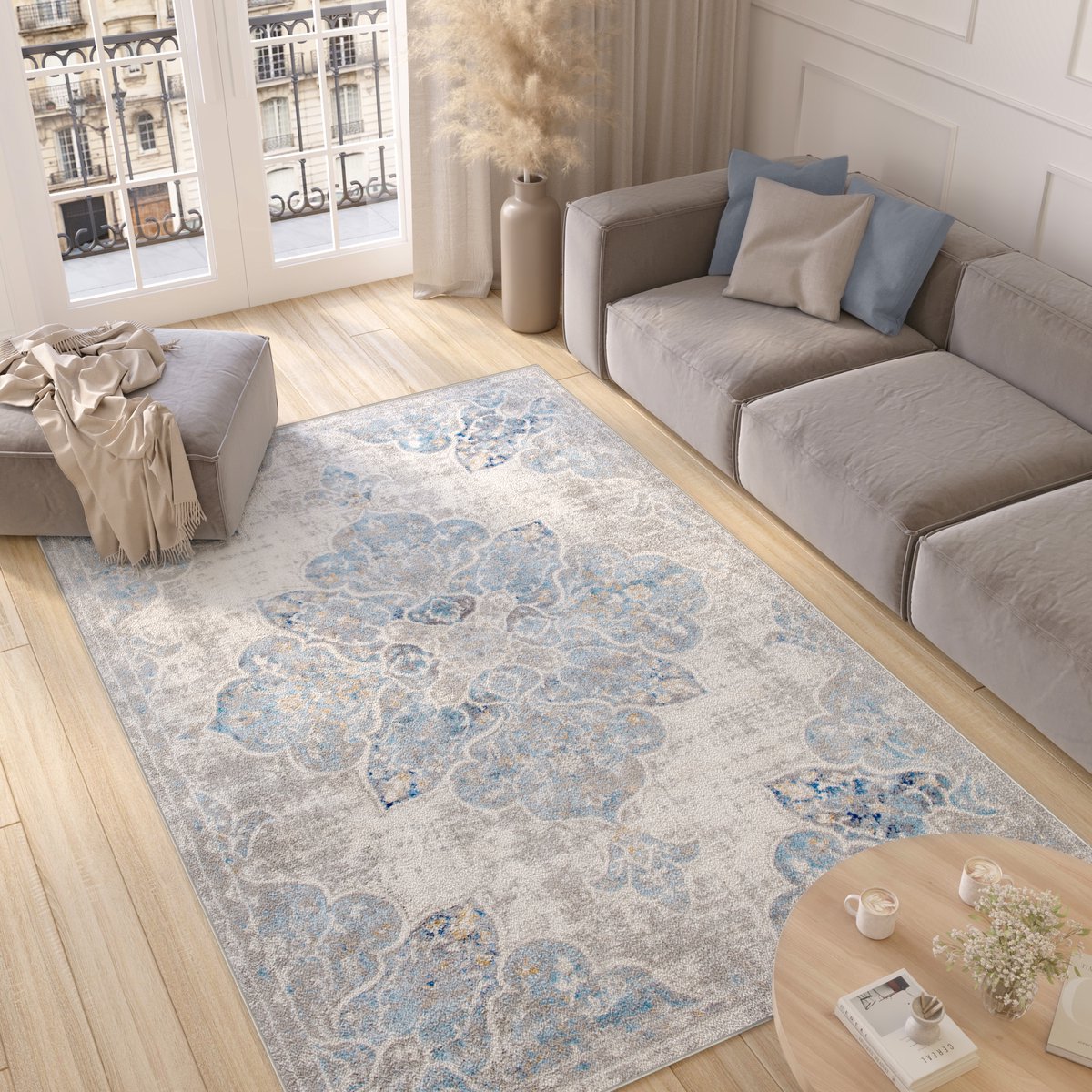 Tapiso Valley Vloerkleed Blauw Tapijten Woonkamer Oosters Maat- 150x220