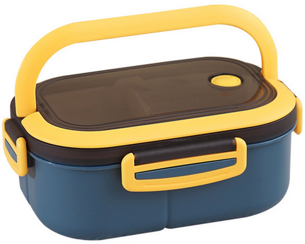 1200 ml 2-laags bento-lunchbox met lepel en vork - Kindvriendelijke voedselbakjes met grote capaciteit voor in de magnetron - Lunchbox voor de crèche en school - Draagbaar en lekvrij - Marineblauw