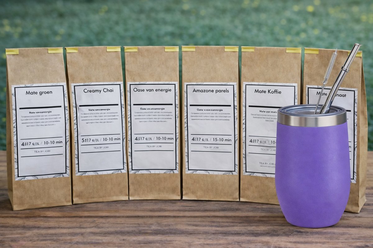 Maté Compleet starterspakket, compleet met populaire Yerba Kalebas, Bombilla en zes smaken heerlijke Maté