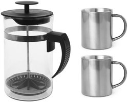 Camping percolator / cafetiere set - 1 liter - Incl 2x RVS koffiemokken - koffiezetter