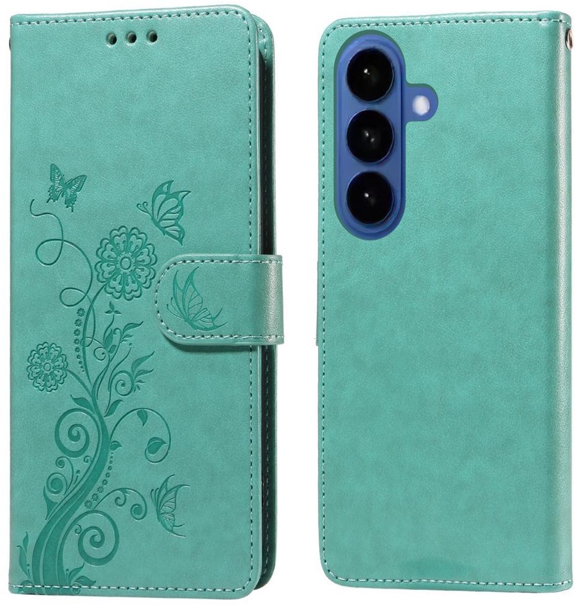 Mobigear Telefoonhoesje geschikt voor Samsung Galaxy S26 Plus Hoesje | Mobigear Flowers Bookcase Portemonnee | Pasjeshouder voor 3 Pasjes | Telefoonhoesje voor Pinpas / OV Kaart / Rijbewijs - Groen
