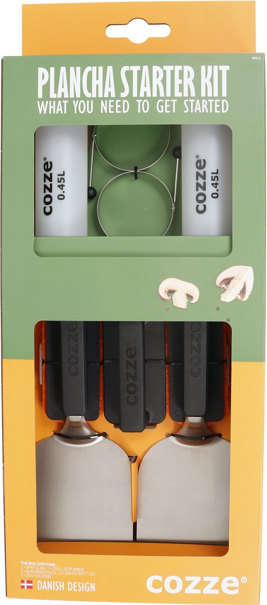 Cozze® Plancha Starter Kit - Compleet 9-delige Set voor Buiten Koken met Roestvrij Staal en Houten Knoppen