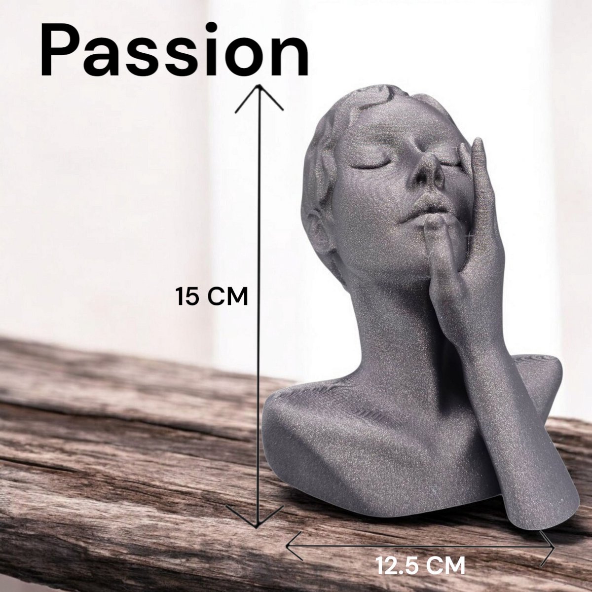 Layerzz - 3D geprint - kunstbeeld - Passion - huisdecoratie - 15cm - antraciet glitterstonelook