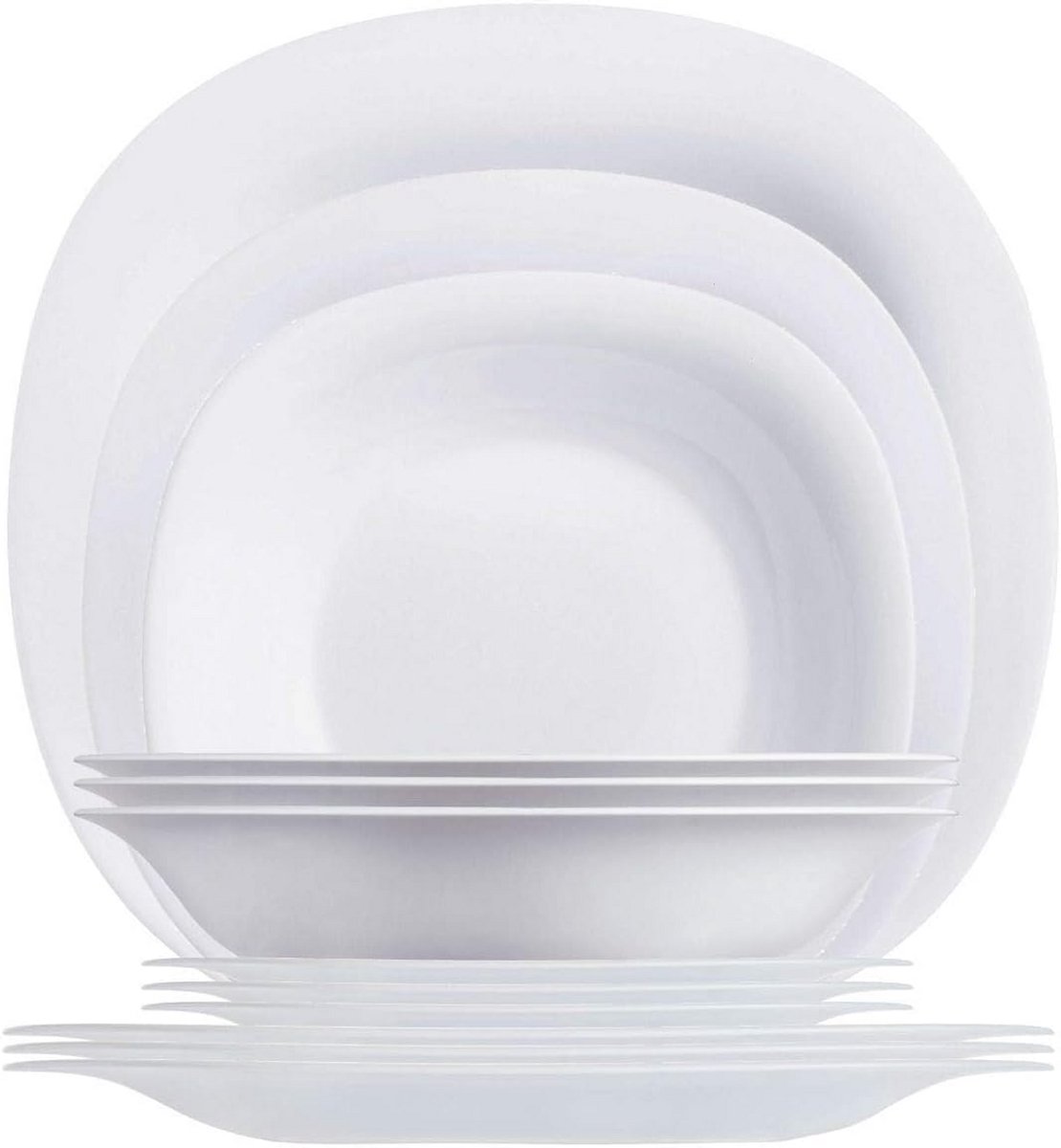 18-Delig Wit Glas Servies Set - Vierkante Borden - Vaatwasserbestendig