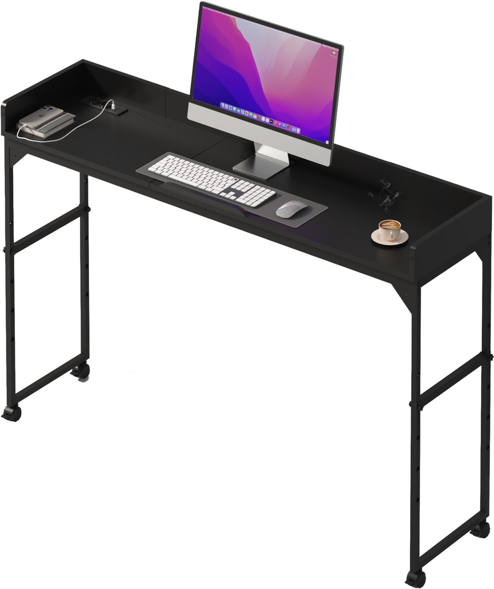 DreamDesk Verrijdbaar Bureau op Wielen Laptop & Werkbureau – Standing Desk - Bureaublad - Sta Bureau - Overbed tafel - Bed tafel - Past Over Bed - Bedtafeltje - Verstelbare tafel - 160 cm – Midnight Black