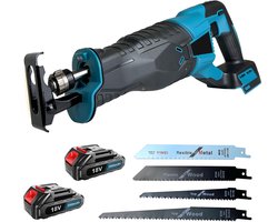 Reciprocating Saw, Uitgebreide 3500 SPM Geluidsarme Borstelloze Motor, Hoogwaardige 2 * 18V 3.0 Ah Batterieën met Langdurige Standby, 4 Stuks Veelzijdige Legeringsstaal Zaagbladenset voor Moeiteloos Zagen door Hout en Metaal