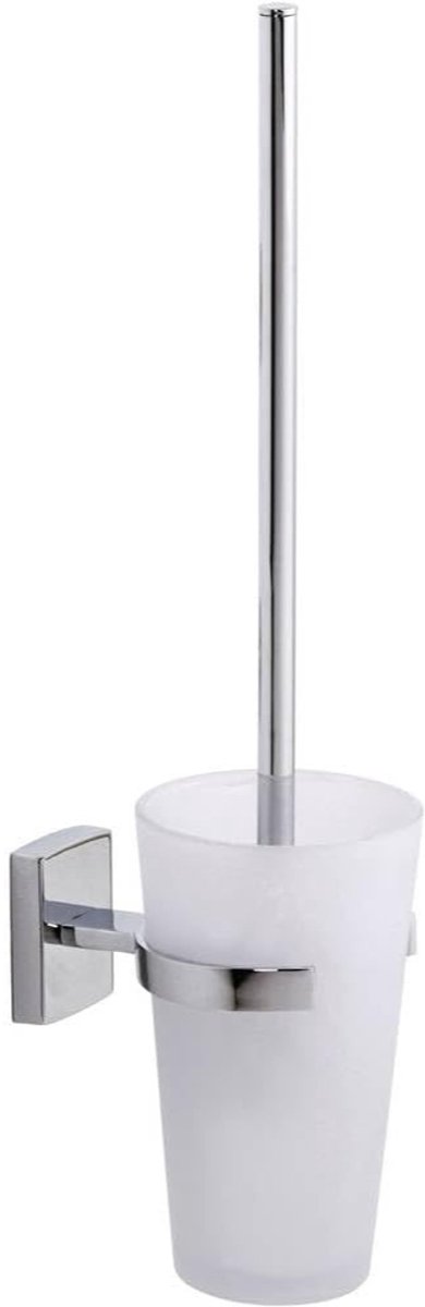 Famanu – Toiletborstelhouder, verchroomd metaal, zelfklevend, 416 x 92 x 131 mm