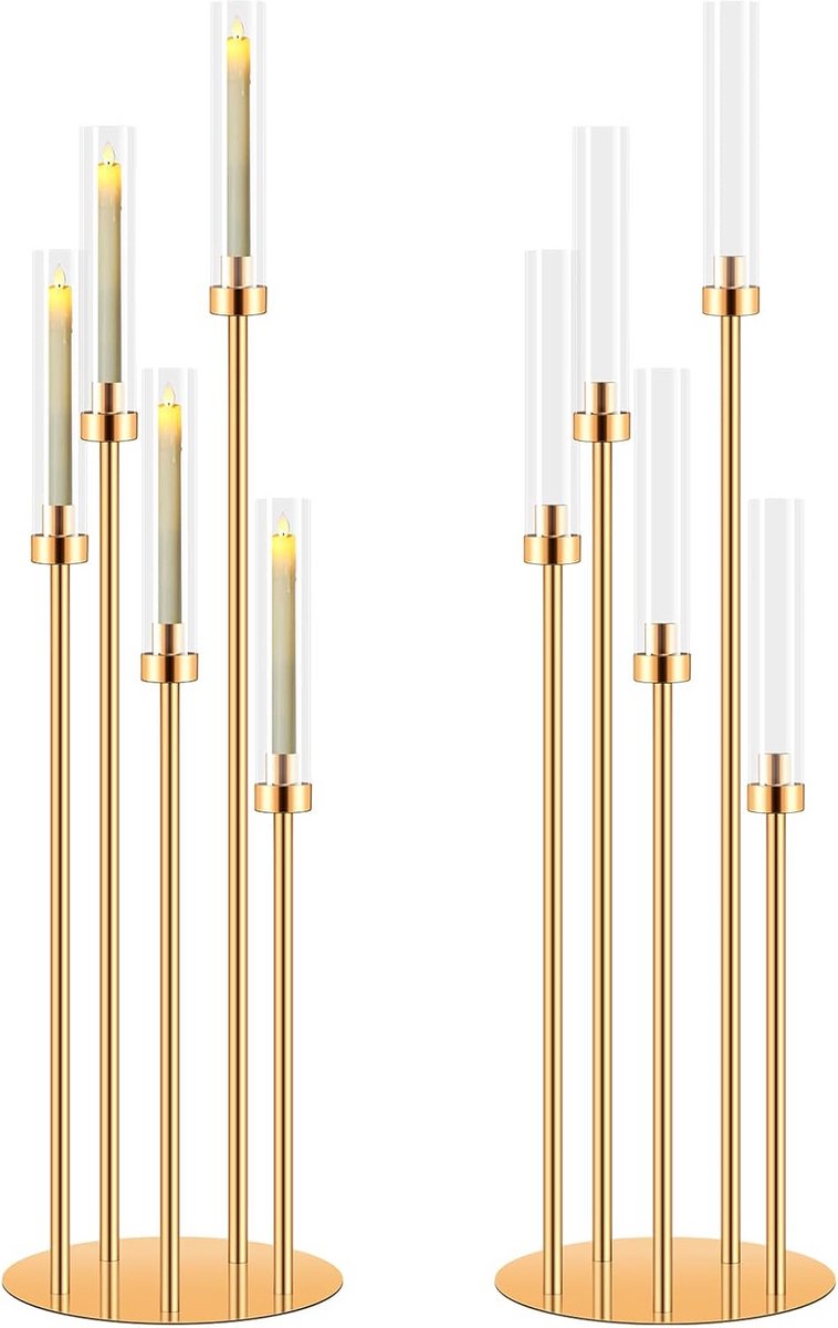 Set van 2 Goudkleurige Kroonluchter Tafelstandaards - 108 cm Hoog - Kaarsenstandaards voor