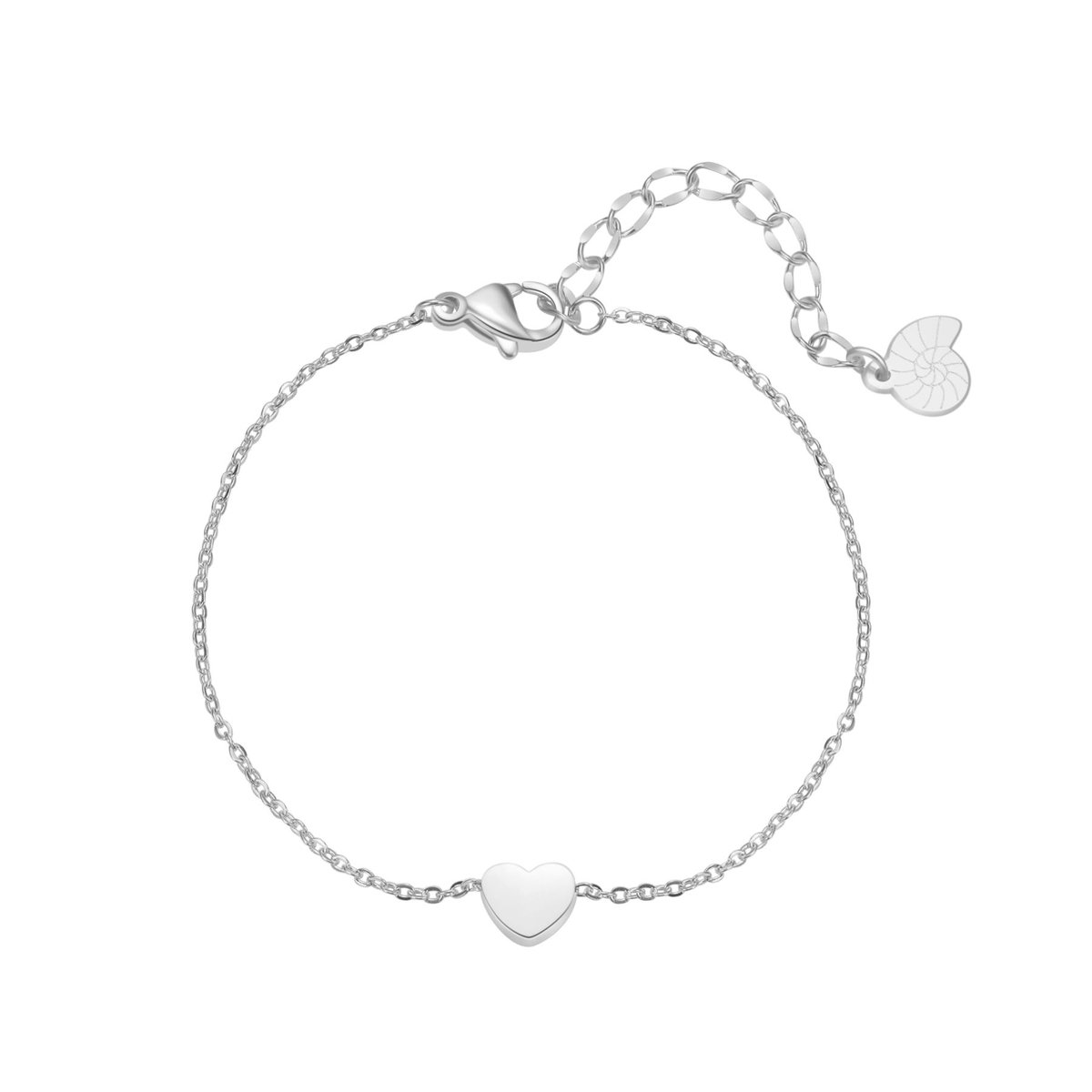 Hey Happiness Hart Bedel Armband Dames – Roestvrij Staal – Verstelbaar – Met Delicate Charme – Zilver