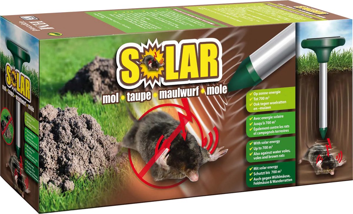 BSI - Solar Mol Mollenverjager - Werkt op zonne-energie - 1 trilstaaf voor 700 m²