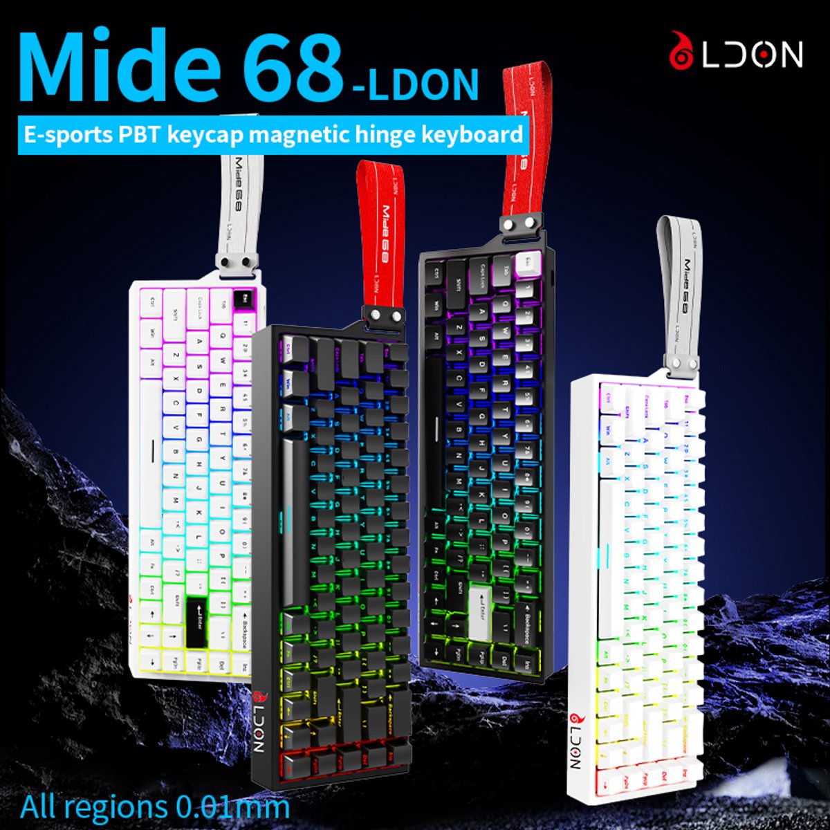 Mide68 - 65% Bedraad Gaming Toetsenbord - RGB Verlicht toetsenbord - Hall Effect Rapid Trigger Mechanisch Toetsenborden - Hot Swap - 8K Hz - 0.01mmRT - 0.125ms - Zij Bedrukte toetsen - 68 Keys -Beste prijs-kwaliteitverhouding - Edele zwarte thumbnail 2