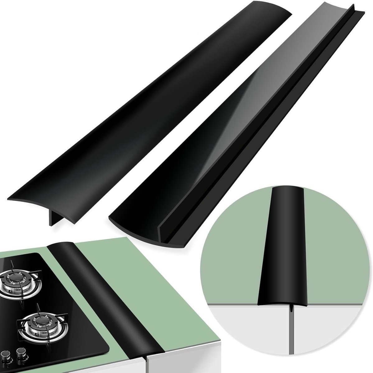 2 stuks siliconen afdekplaatjes voor aanrechtbladen, keukenapparatuur, wasmachine en fornuis, gemakkelijk schoon te maken, 53 cm (zwart)