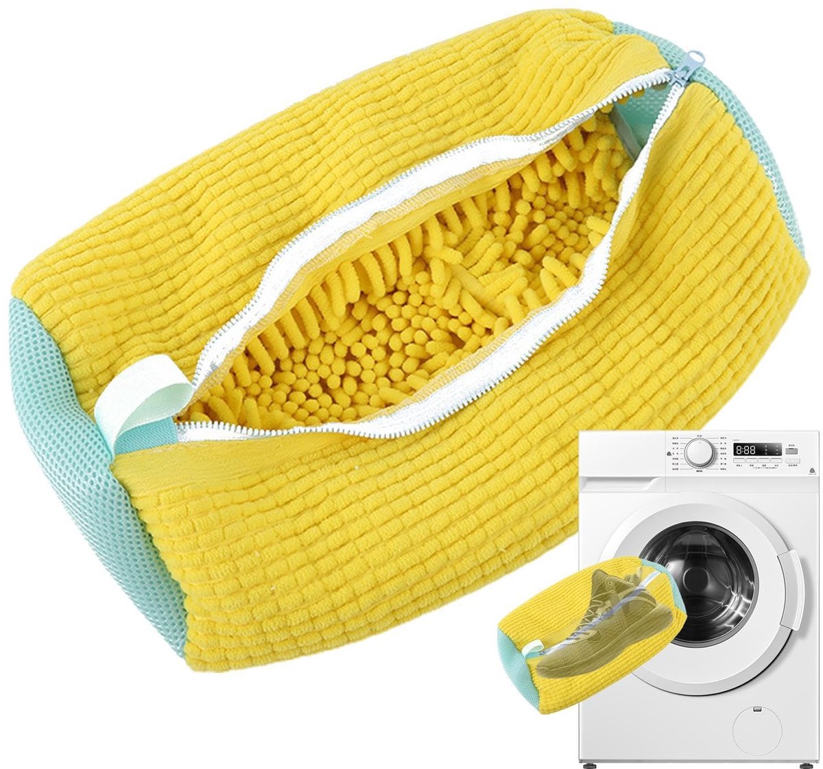 Schoenentas voor wasmachine - Sneaker Mesh Waszak, Herbruikbare Schoenenwaszak, Verborgen Rits, Vezels Schoenenwaszak voor Sneakers, Tennisschoenen, Pantoffels, geel
