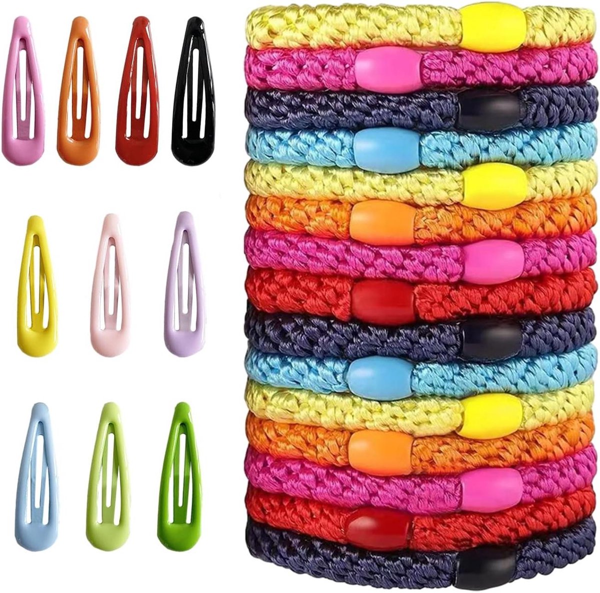 Kleurrijke haaraccessoires: 15 stuks haarbanden en 10 haarkaarten