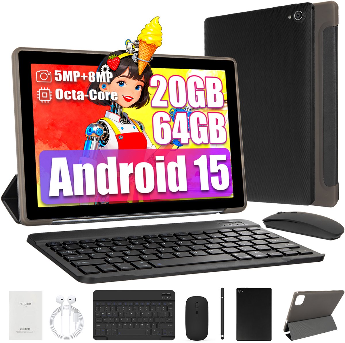Hotlight C10L - Android 15 Tablet - 10.1 inch - 20(3+17)GB RAM/64GB ROM– 5000mAh - WiFi 6 - 5MP+8MP Camera - Zwart