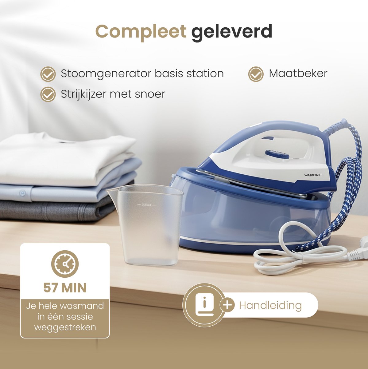 Vapore Stoomstrijkijzer met Stoomgenerator - 8 Sec Opwarmen - 2400W - 5 Bar - 2.3L Tank - 57 Min Stomen - Strijkijzer met Station - Keramische Zoolplaat — afbeelding 6
