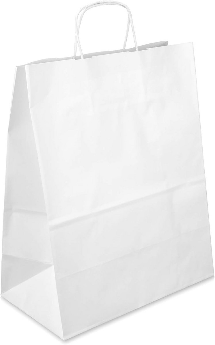 200 Witte Kraft Papieren Tassen met Gedraaid Koord - Sterke Draagtassen 39x32x17cm