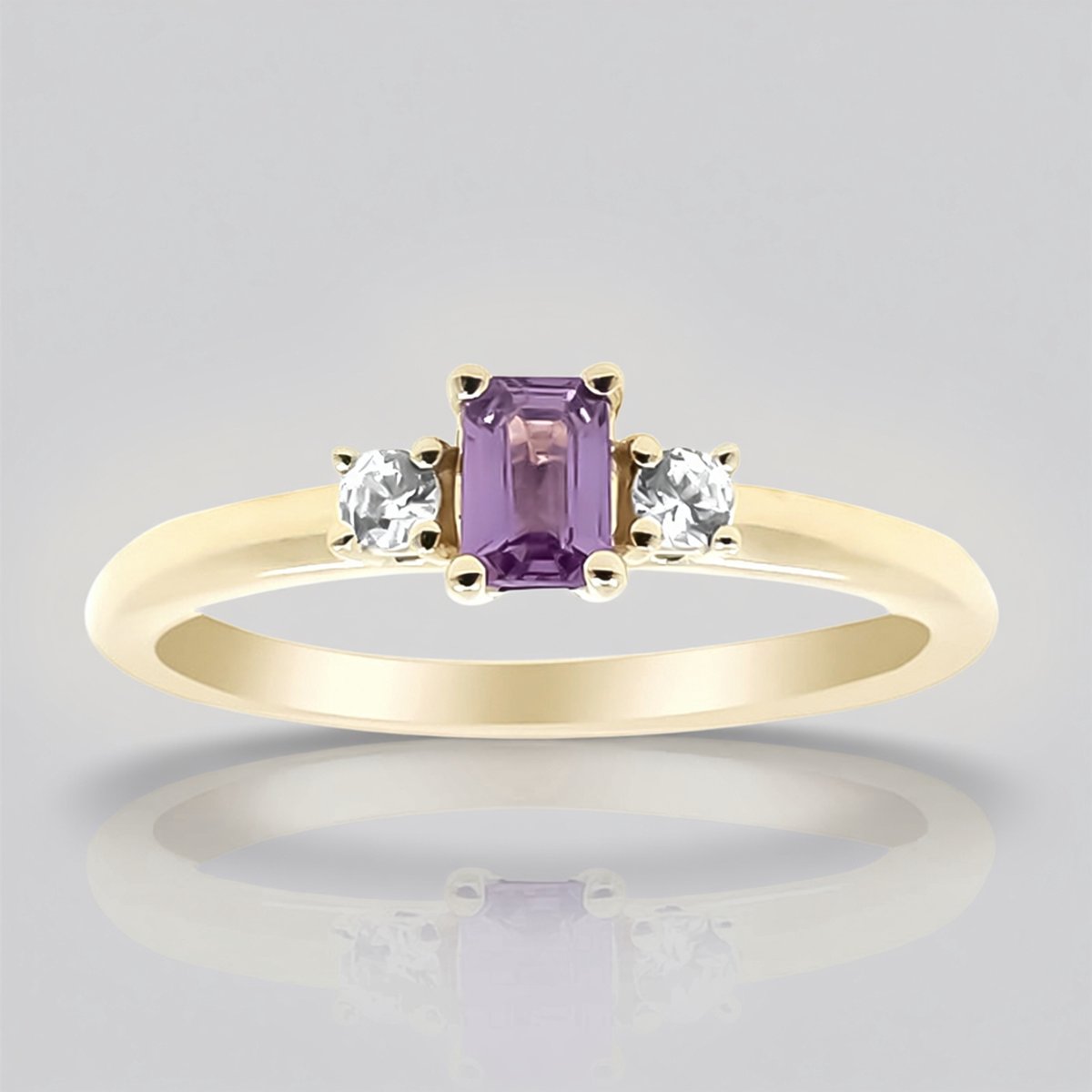 Cavill - Gouden ring 9K geel goud - 0,216 ct Ceylon paarse achthoek saffier uit Sri Lanka - 2x zirkonen 0,097 ct - Luxe elegante ring vrouw