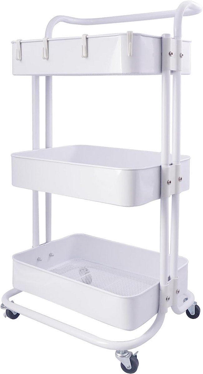 Verrijdbare Opbergwagen met 3 Lagen en Handvat - Multifunctionele Trolley