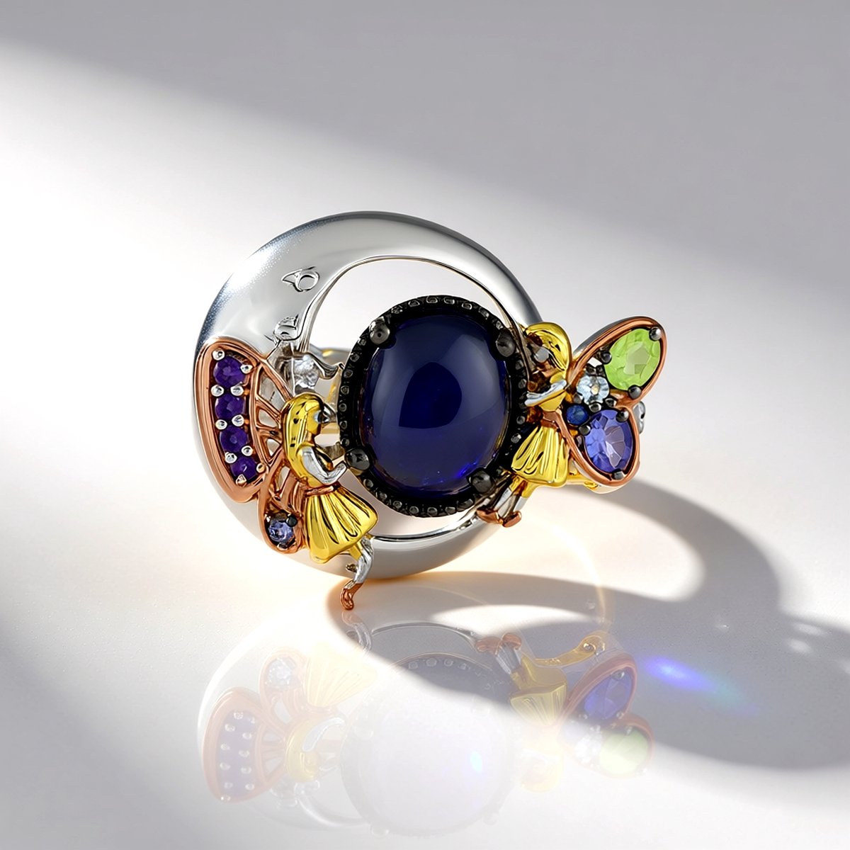 Cavill - Stijlvolle ovale ring - 925 Sterling Zilver met palladium - Mezezo Opaal 2,8 ct en kleurrijke edelstenen 3,47 ct
