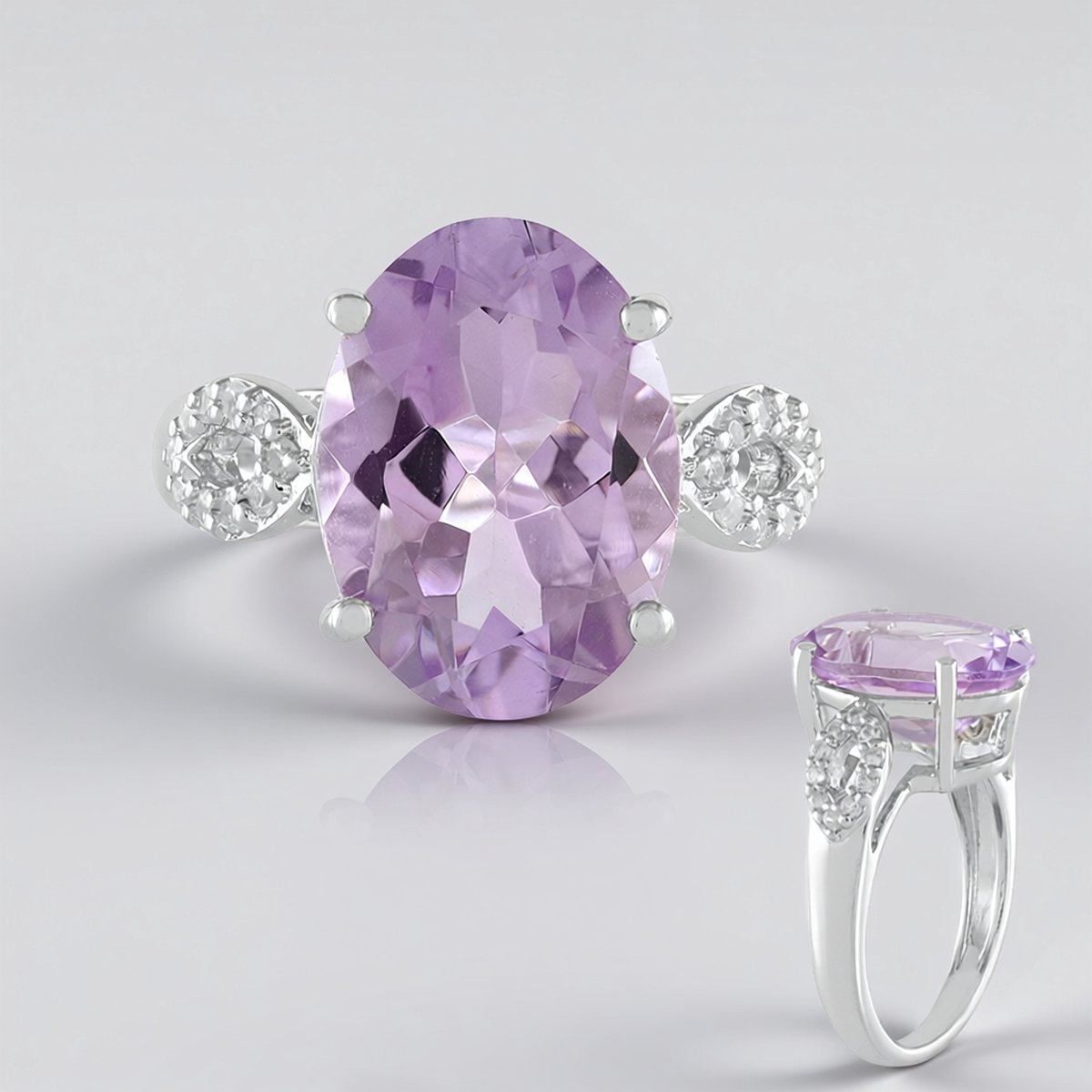 Cavill - Lavendel Amethist Ring 5 ct - 925 Sterling Zilver Geplatineerd - Ovaal Brazilië & Tanzanische Zirkonia - Elegante Paarse Damesring