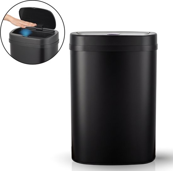 ADSafety Prullenbak met Sensor - 60 Liter - Ovale Afvalbak RVS - Vuilnisbak - Soft Close Deksel - Zwart