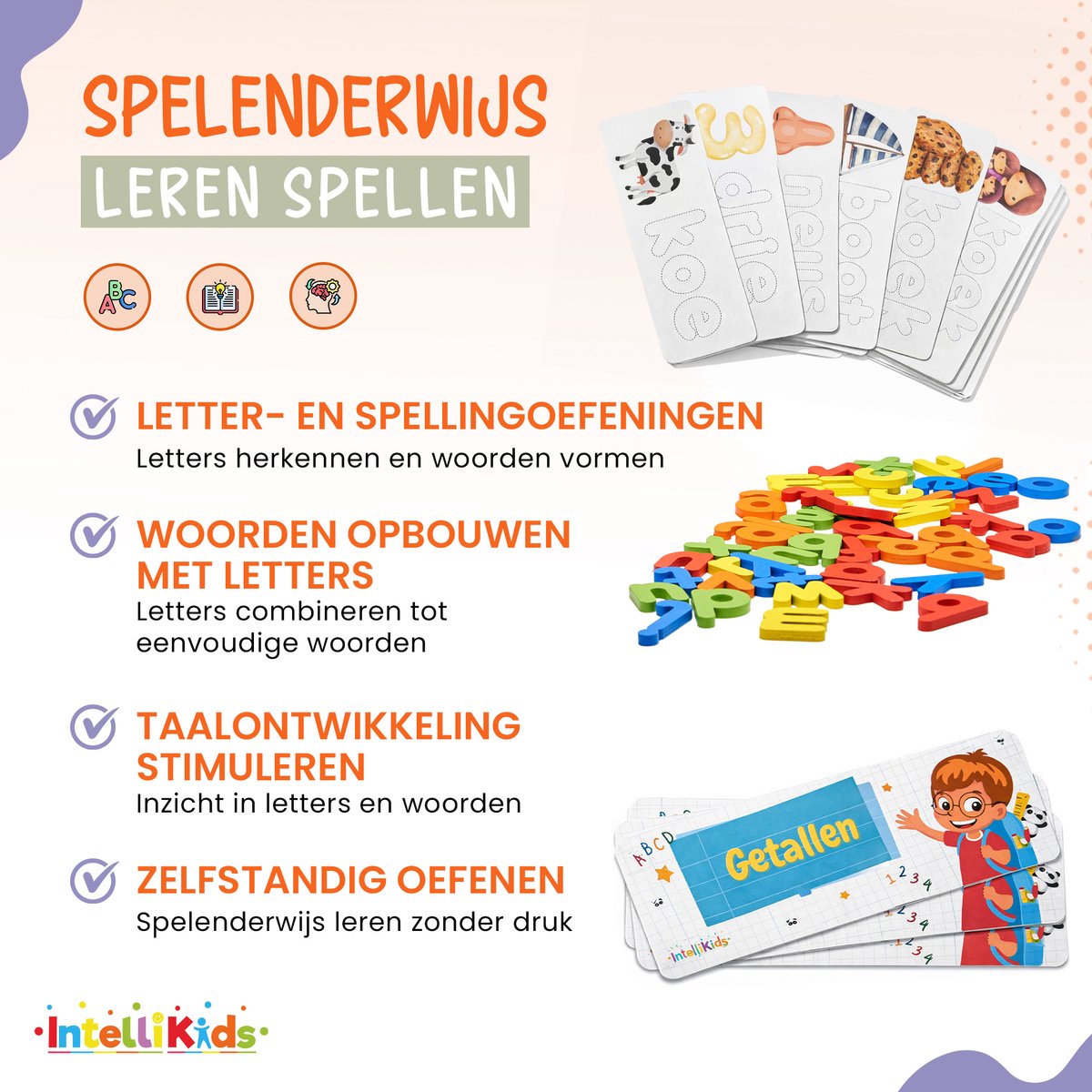 IntelliKids – Word een Spellingwonder | Leren Spellen & Lezen | Montessori Spellingsspel met Houten Letters | Educatief Alfabet Speelgoed 3 Jaar+ — afbeelding 2
