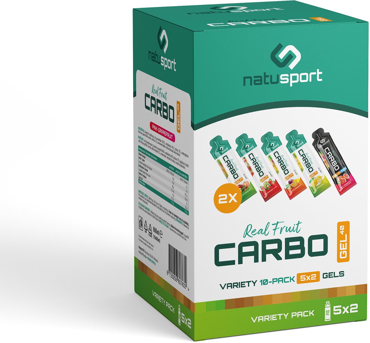 Natusport Real Fruit Carbo Gel Variety Pack - 40 gram koolhydraten - Energiegel met Echt Fruit - 12 stuks