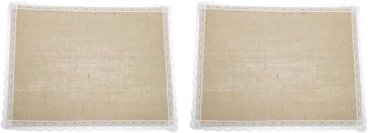 Jute placemats - Rustiek Linnen - Tafeldecoratie - Met Kant Afwerking - 30x40 cm - Beige