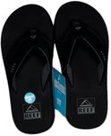 Zwarte Reef teenslippers met comfortlabel. Het Reef logo staat op de zolen en op de banden.
