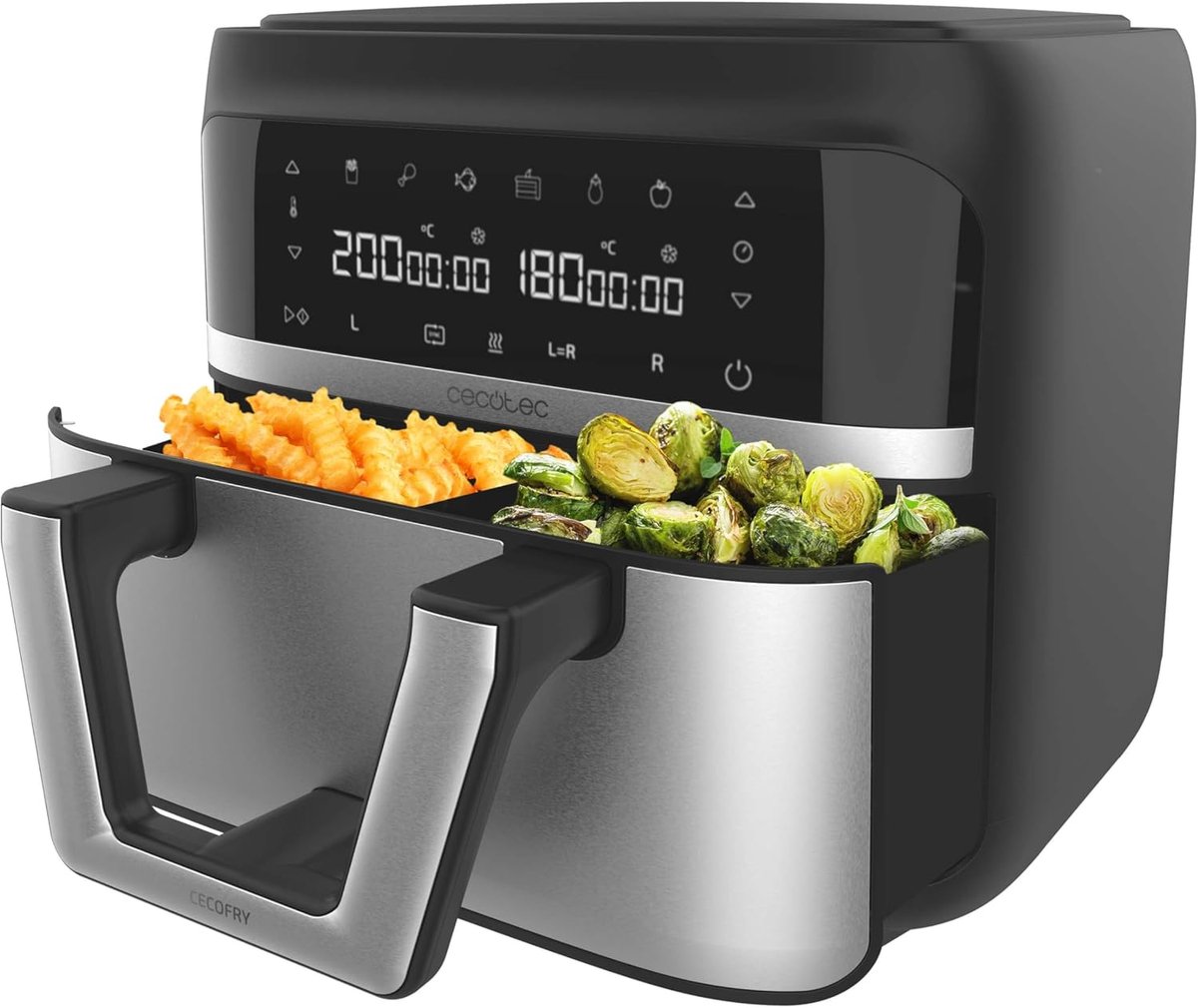 Heteluchtfriteuse 9L - Airfryer met 2 manden - Gezond koken - Dubbele temperatuur controle