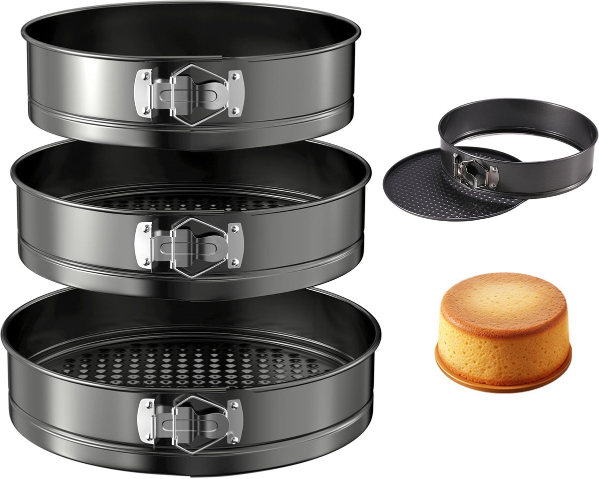 GOODEVN Springvormen Set 3-delig - 26 cm Ronde Bakvormen met Losse Bodem - Non-stick Coating - Anti-aanbak & Stapelbaar - Voor Taart, Cake en Quiche - Zwar