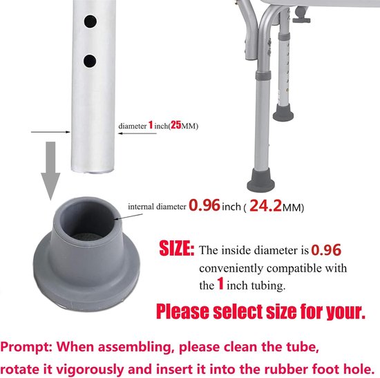 Douchestoel Voeten - Badkruk Onderdelen - Veilige Douche - Antislip Rubber - 1 Inch - Grijs — afbeelding 3