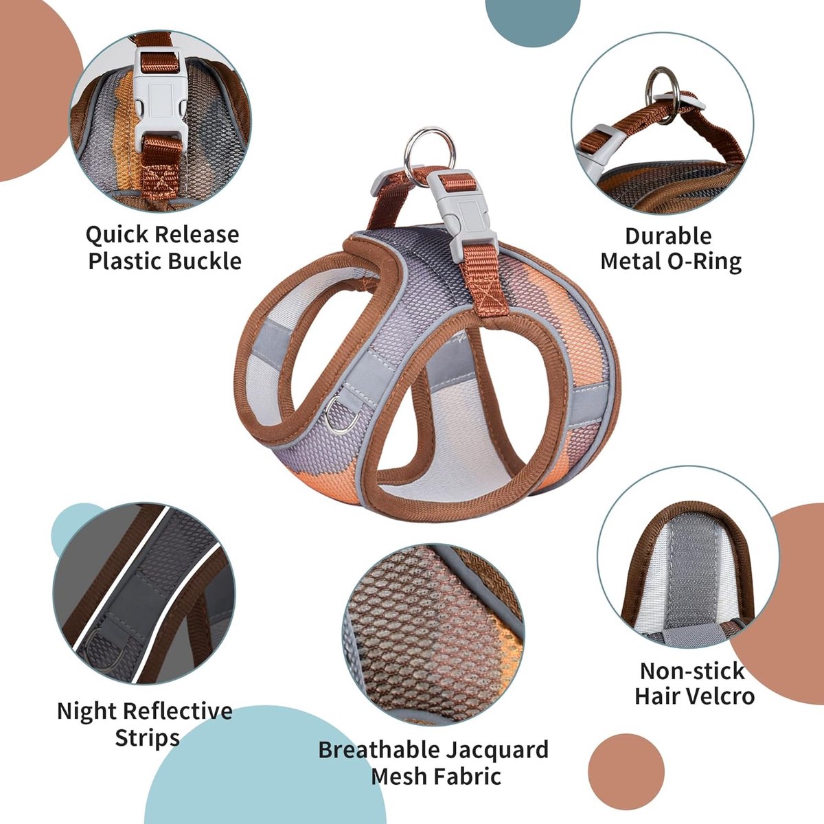 Hondenharnas Riem Set - Anti-trek Tuigje - Veilig Wandelen - Ontsnappingsbestendig Ontwerp - Maat L - Bruin Gestreepte