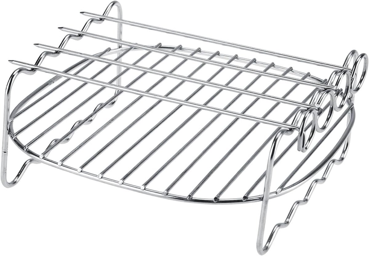 Airfryer Accessoires BBQ Rack Spiesjes Extra Kookruimte Dubbellaags Ontwerp 18x18x8 cm Zwart