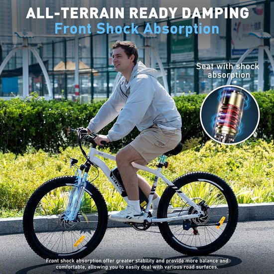Elektrische Fiets HITWAY BK15 -26*3.0 Inch Mountain EBike met Afneembare 48V 15Ah Lithium Batterij - City Commuter E-Bike met 250W Motor - IP54 Waterdicht van Merkloos — afbeelding 2