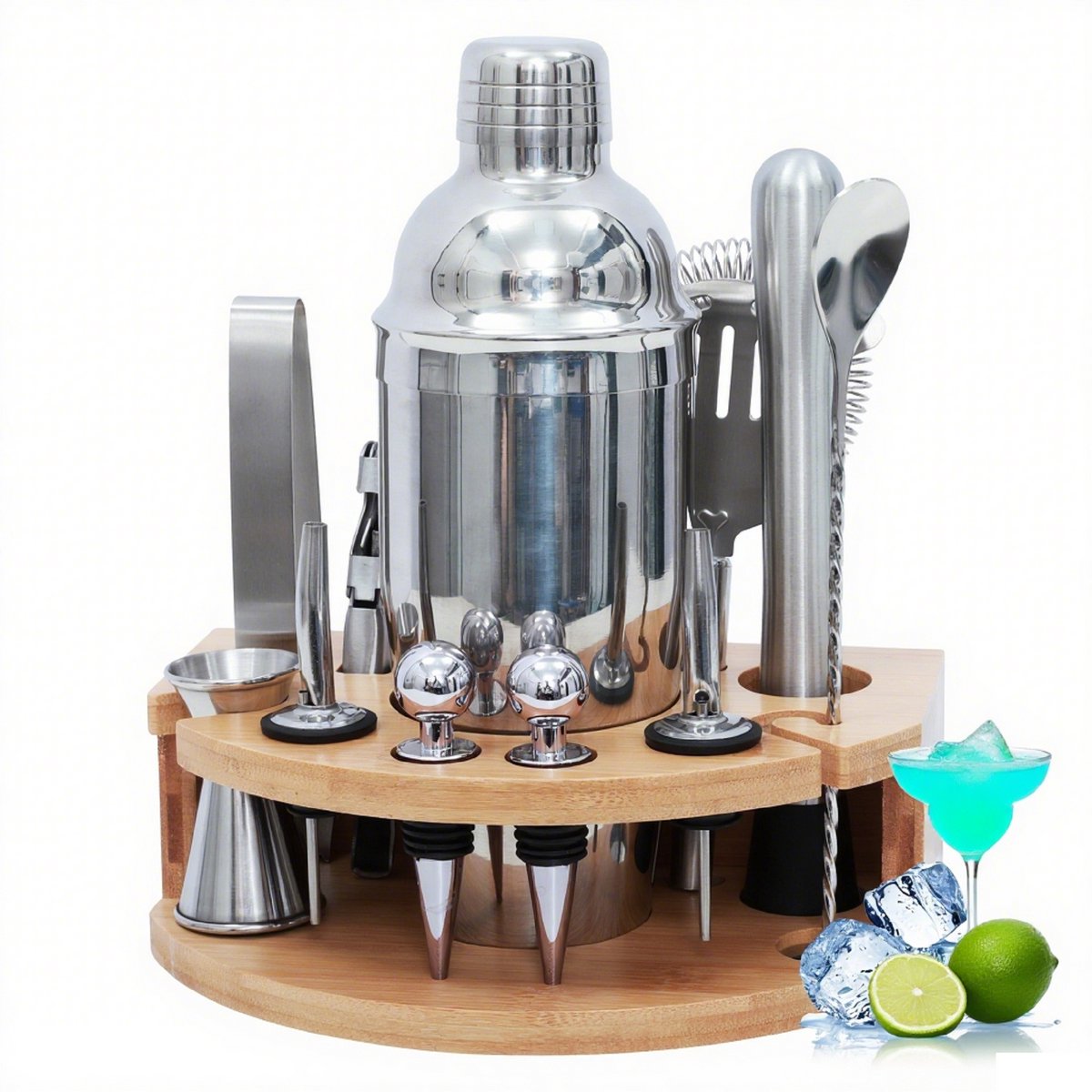 Hearyoo Cocktailset 12-delig – RVS Shaker 750ml met Bamboe Standaard – Complete Bartool Set voor Beginners en Thuisgebruik