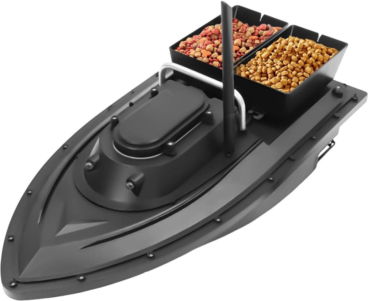 SAVI® Voerboot Karper – Voerboot Met 1,5 Kg Laadvermogen - Verlichting Voor Nachtvissen - Zwart - 50cm x 25cm x 17cm
