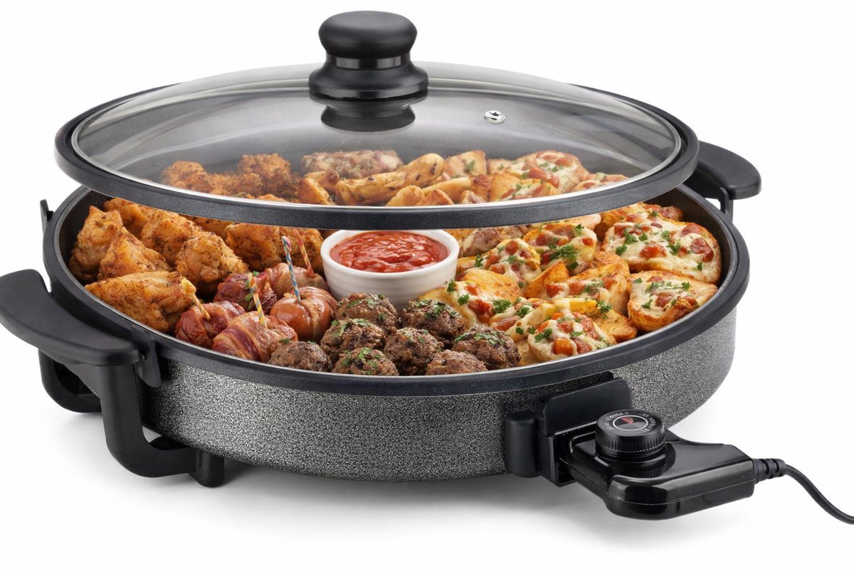Ferveo Leyya - Lage Elektrische Hapjespan - 40cm - 1500W - Elektrische Pizza Pan - Zwart