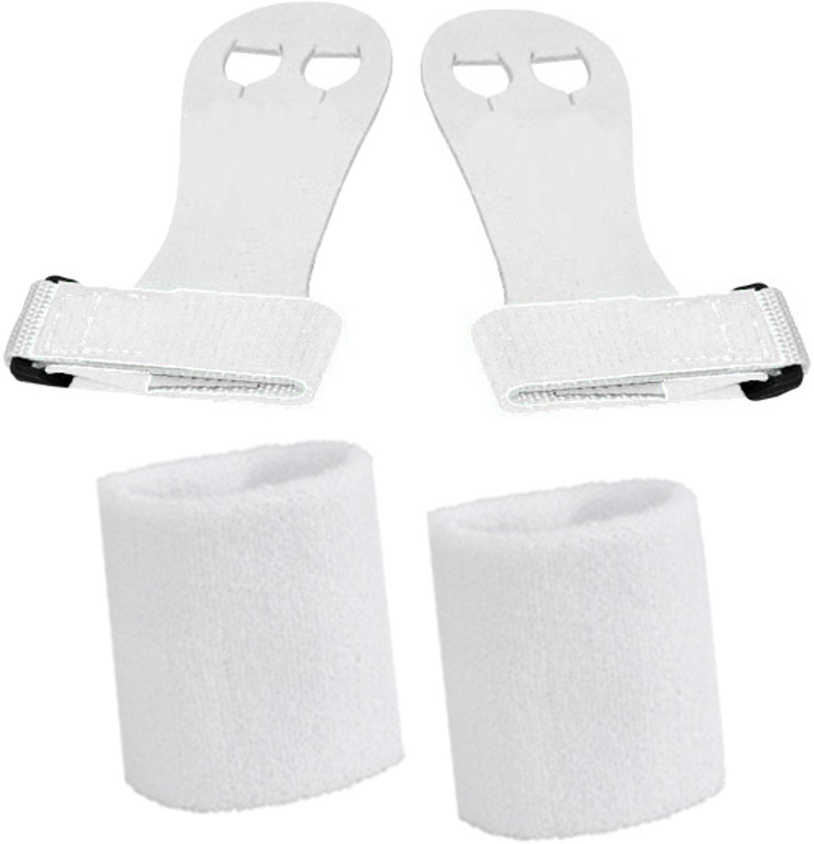 Turnleertjes Bailie Wit maat 2/M (1 paar) met Korte Witte Polsbanden (1 paar) Turnen Gymnastiek Beginners Leertjes Grips Turnen Gymnastiek Crossfit Leer Bescherming Handen Brug Rekstok Ringen