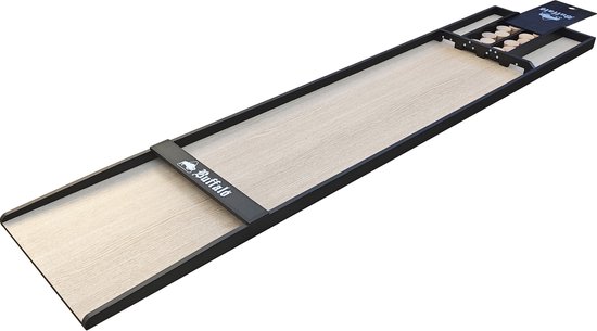 Buffalo sjoelbak 2-Tone Nero met houten plank en zwarte rand, inclusief schijven.
